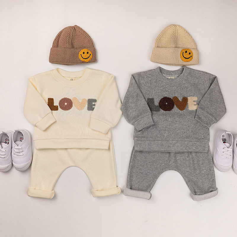 Baby LOVE Graphic Hoodies Combo Pants Kids Valentine s Day Sets