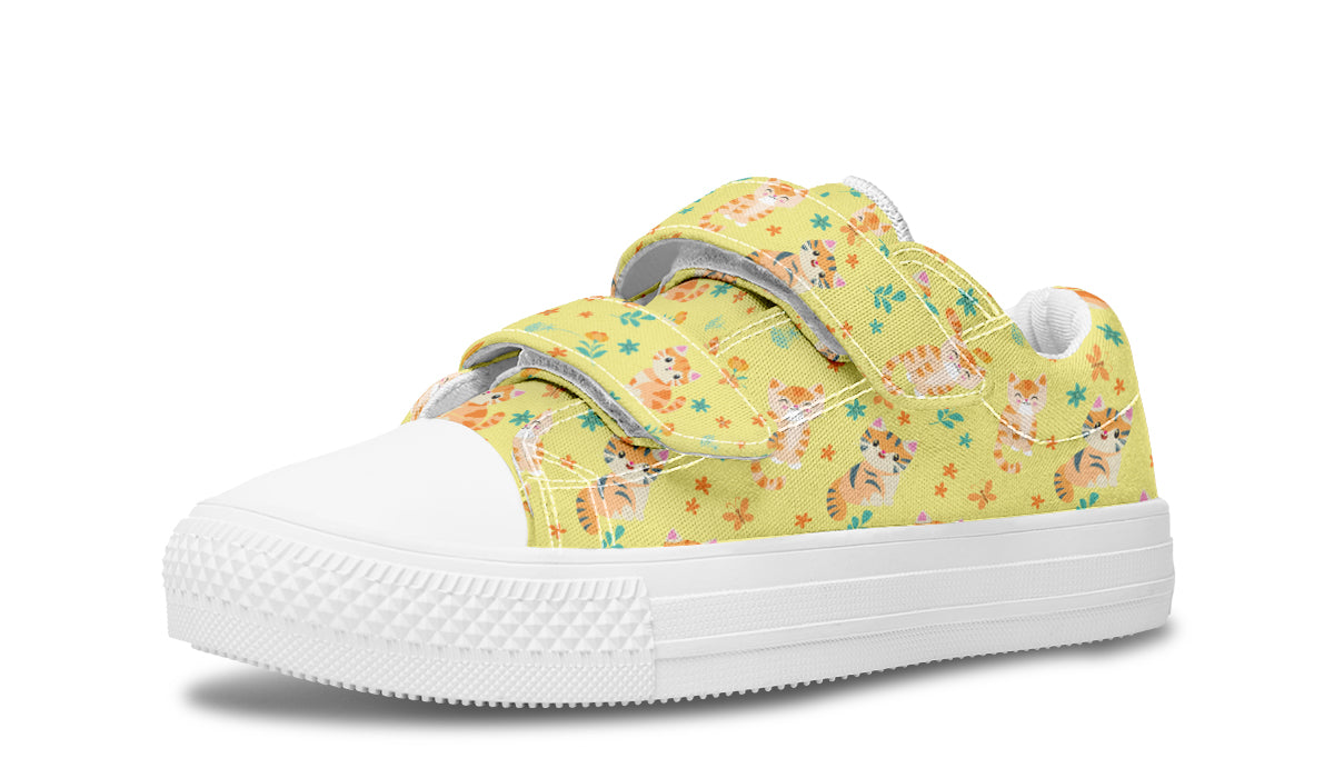 Zapatos para niños de caña baja con estampado floral de gatos 