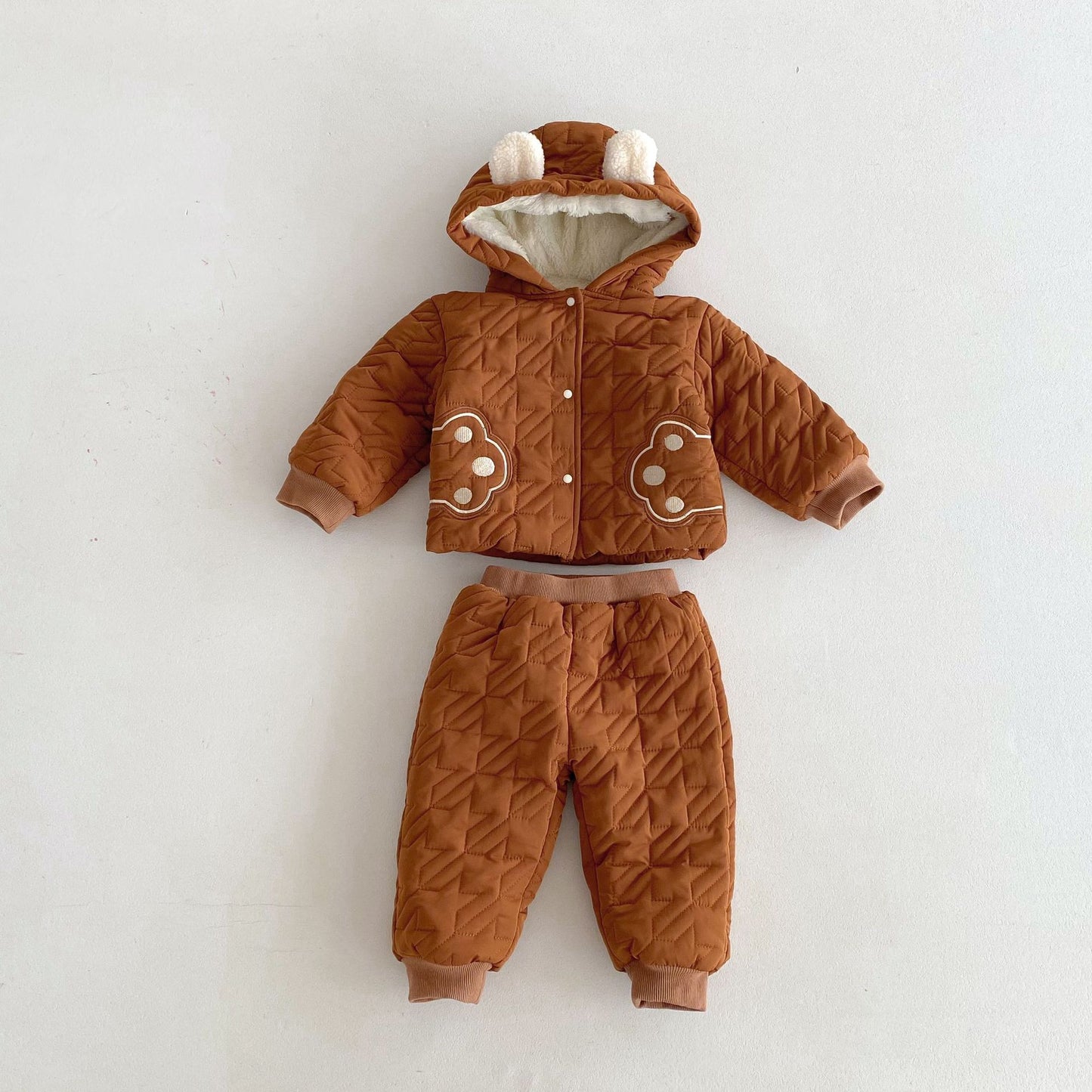 Winter Infant Baby Unisex Teddy Paws Pattern Long Sleeves Coat With Thick Pants Cute Sets