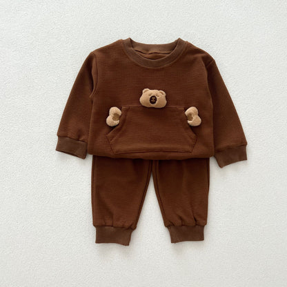 Casual and Versatile Two-Piece Set: Teddy Top Pullover and Pants for Baby and Toddlers