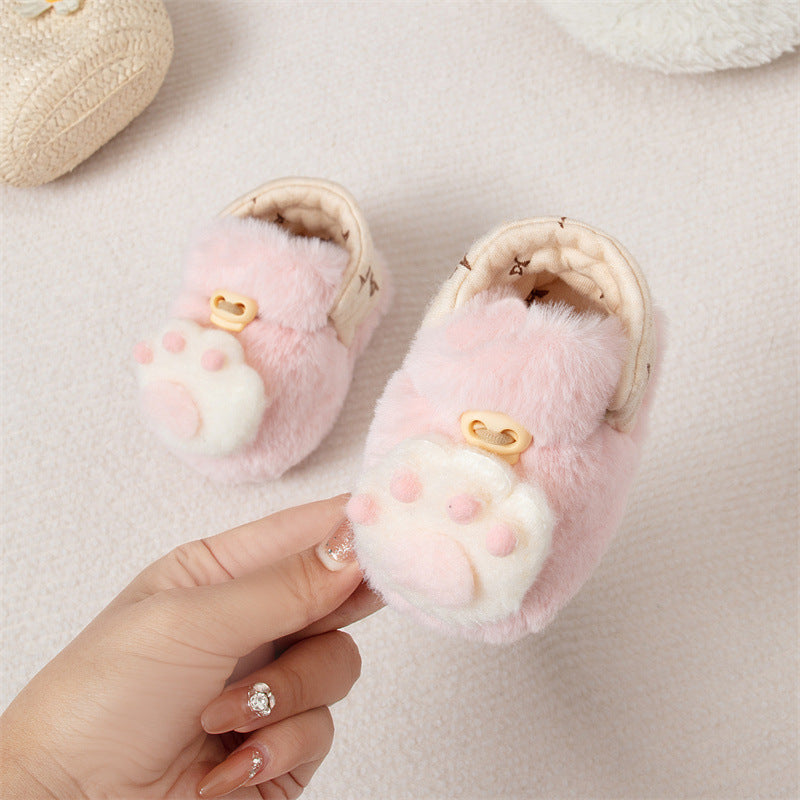 Winter New Arrival Baby Animals Cartoon Pattern Anti-slip Fleece-lined Toddler Cotton Shoes