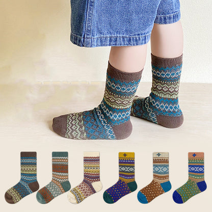 Kids Unisex Vintage Pattern Comfortable Crew Socks Set