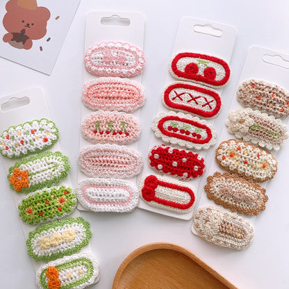 Korean-Style Versatile Knit Hair Clip With Sweet Floral Design For Girly Charm 5-Piece Set