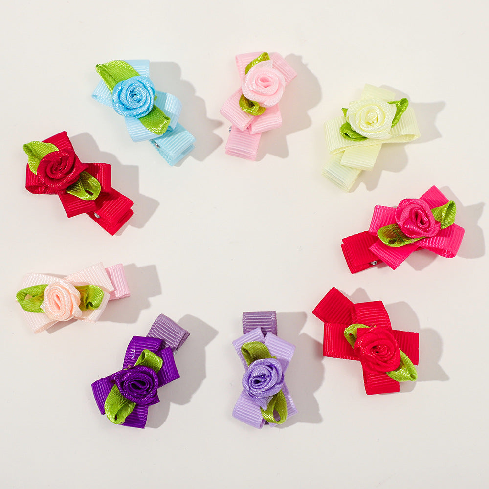 Girls’ Baby Woven Ribbon Bow Mesh Flower Hair Clip for Gentle Hair Clipping