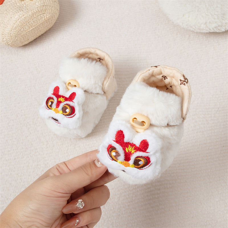 Winter New Arrival Baby Animals Cartoon Pattern Anti-slip Fleece-lined Toddler Cotton Shoes