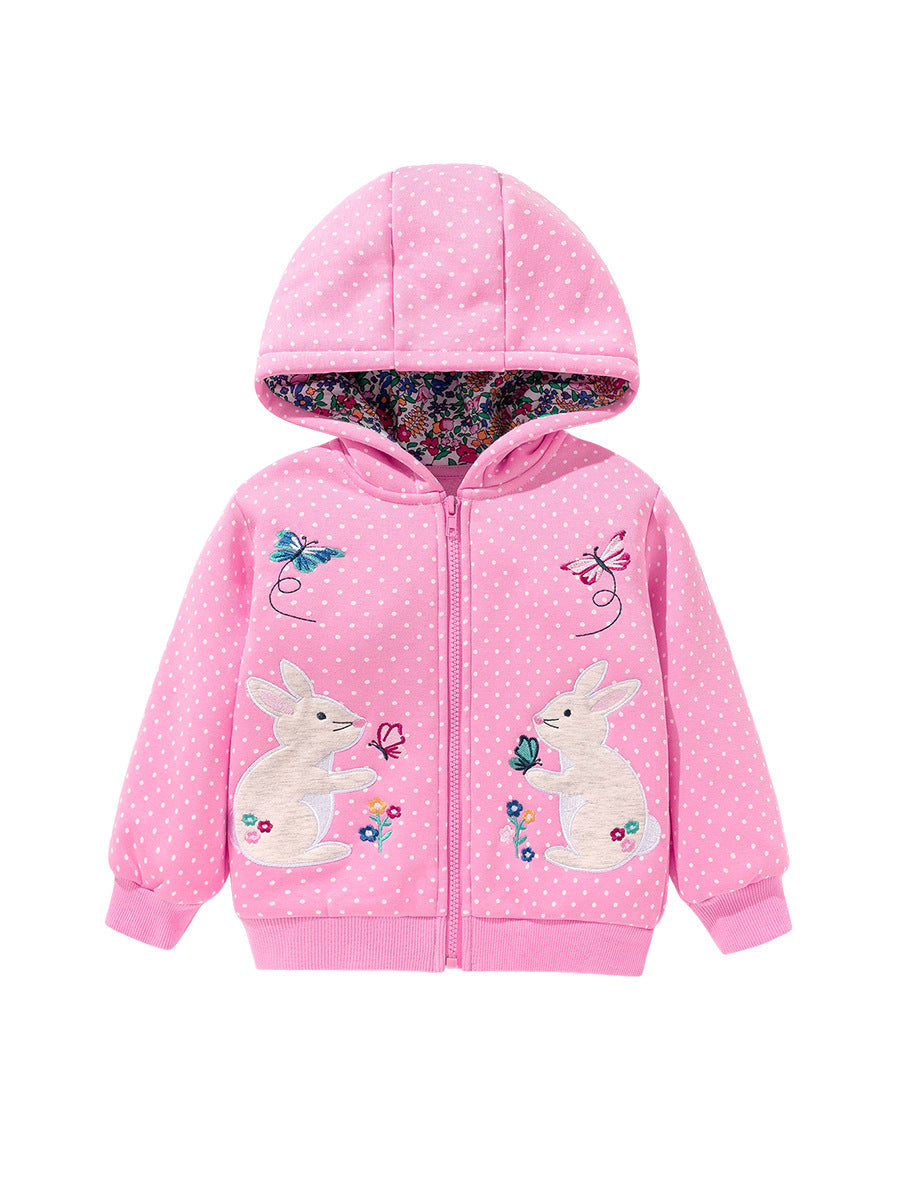 Arrival Baby Kids Girls Rabbits Cartoon Zipper Front Design Thick Hooded Coat