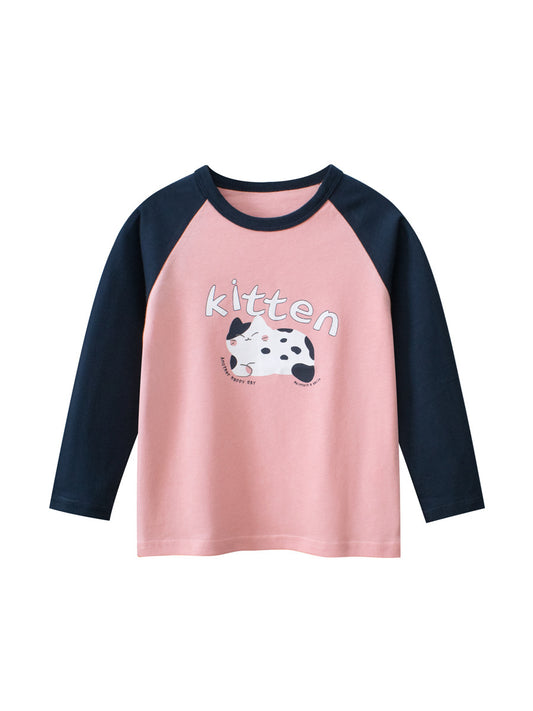 Sudadera con capucha y mangas largas con cuello redondo y estampado de letras y dibujos animados para niñas y niños recién llegados de otoño 