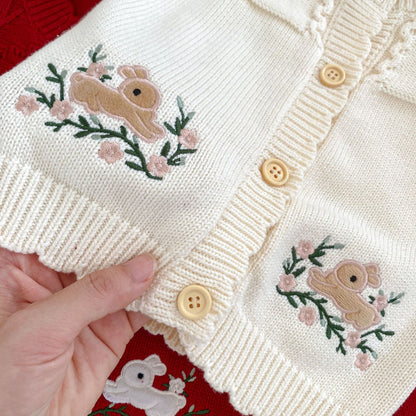 Arrival Baby Girls Comfortable Rabbits Embroidery Pattern Knitted Long Sleeves Cardigan