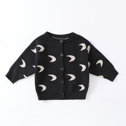 Autumn and Spring New Arrival Baby Unisex Simple Moon Pattern Knitted Long Sleeves Rompers/Cardigan