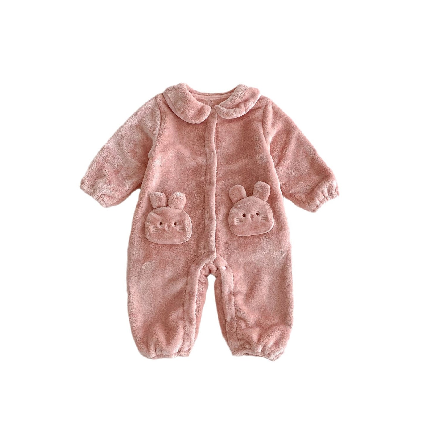 Winter New Arrival Baby Girls Cute Rabbits Pattern Warm Double-sided Fleece Rompers