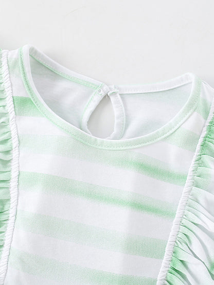 Summer New Arrival Baby Kids Girls Sleeveless Light Green Striped Crew Neck Dress