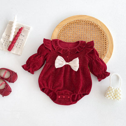 Autumn New Arrival Baby Girls Long Sleeves Red Knitted Onesies