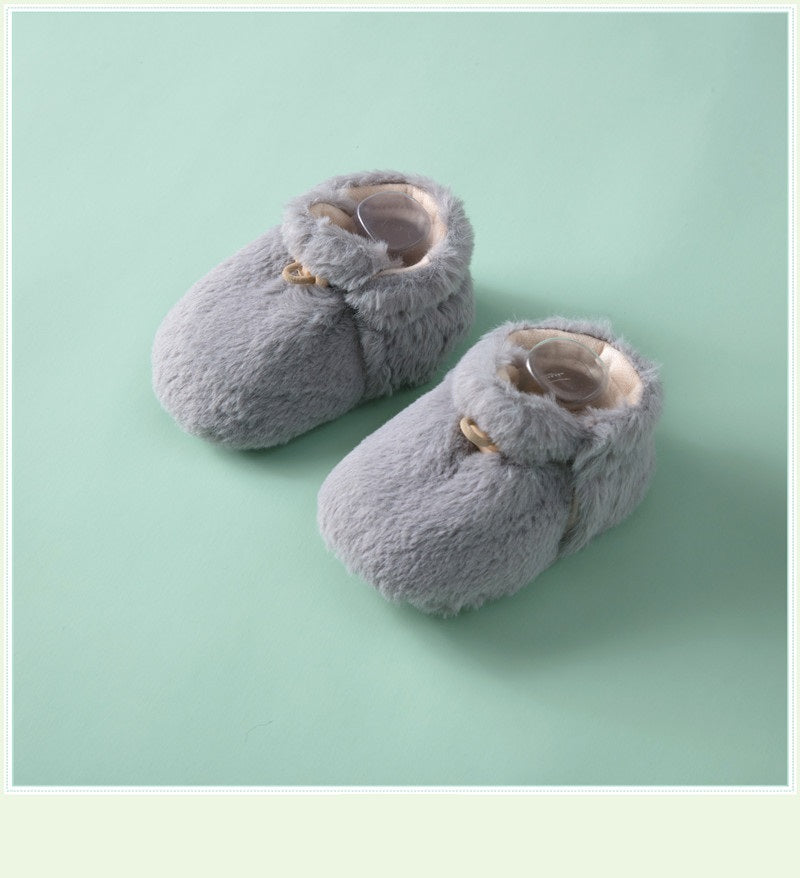 Winter Hot Selling Baby Simple Plain Thickened Fleece-lined Warm Soft Bottom Shoes