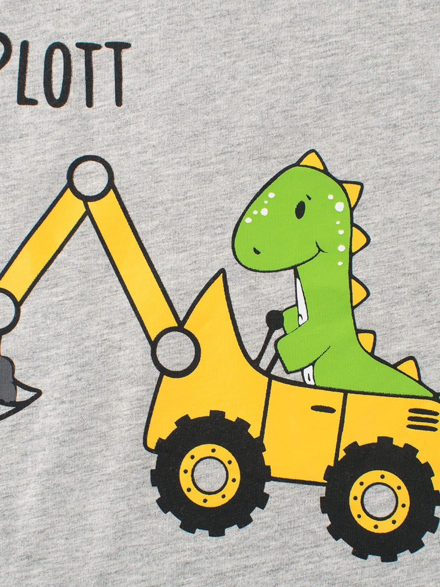 Construction Vehicles Printing Boys T-Shirt In European And American Style For Summer