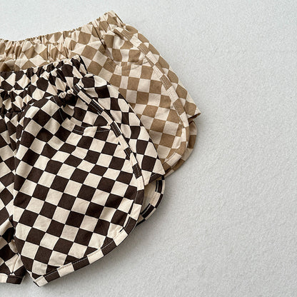 Summer New Arrival Unisex Argyle Geometric Pattern Cotton Shorts