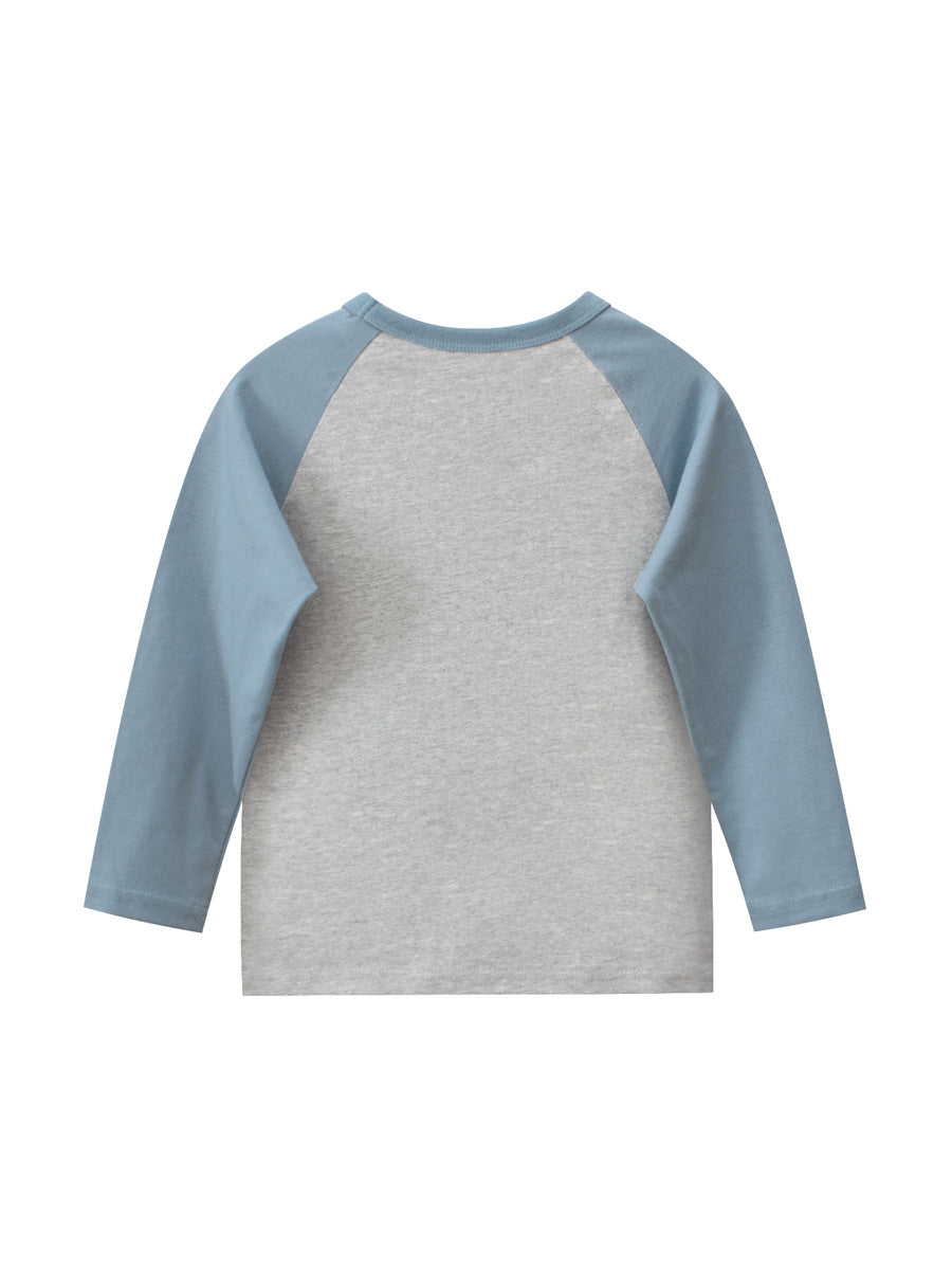 Autumn Baby Boys Letters Print Color Patchwork Long Sleeves Crew Neck Base Top Shirt