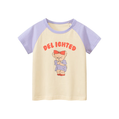 Angry Bear Printing Girls’ Patchwork T-Shirt For Summer