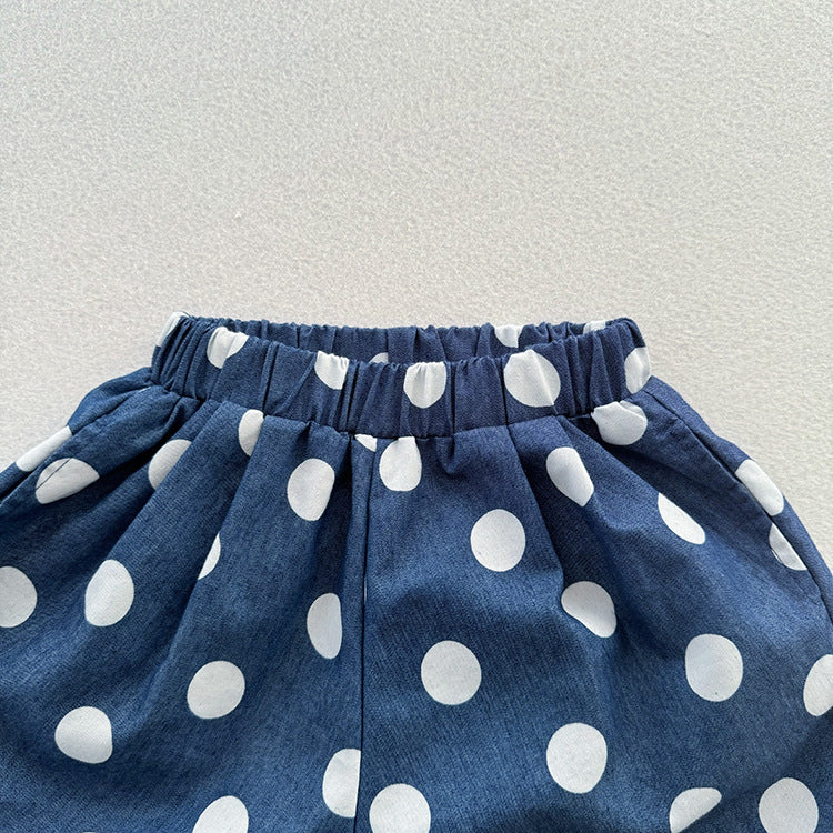 Summer New Arrival Casual Unisex Blue Denim Polka Dots Thin Shorts