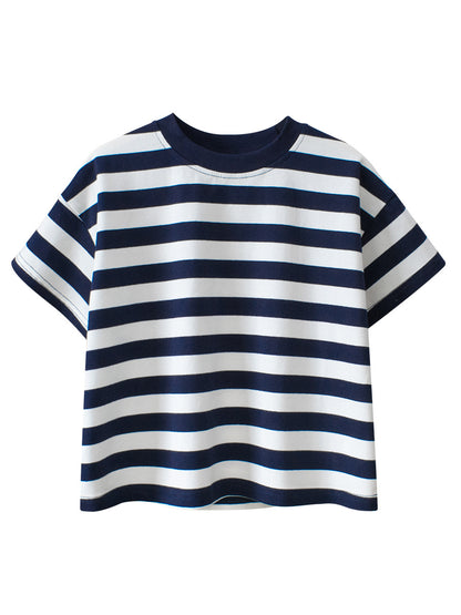 Summer New Arrival Children Boys And Girls’ Casual Striped Loose Short Sleeves T-Shirt In European And American Style For Summer