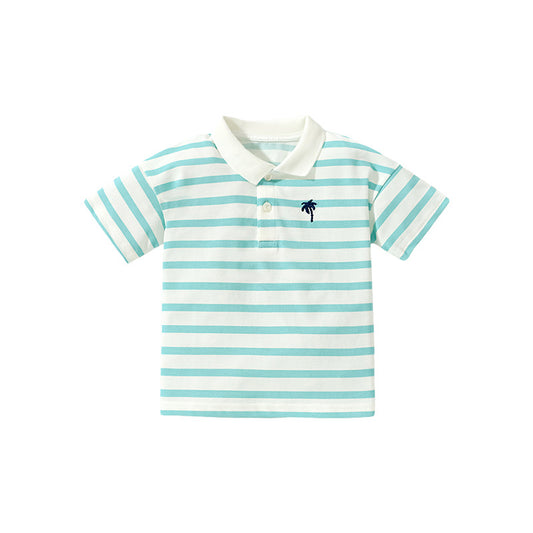 Polo de manga corta a rayas azul claro para bebé y niño