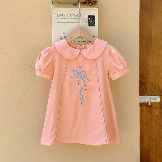 Vestido de princesa con bordado floral estilo francés de manga corta para niñas y bebés recién llegado de verano 