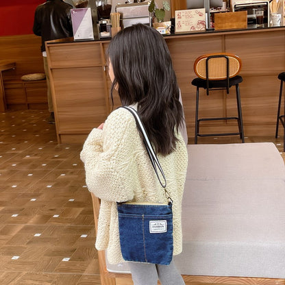 Trendy Cool Denim Children’s Fashion Patched Letter Small Square Bag