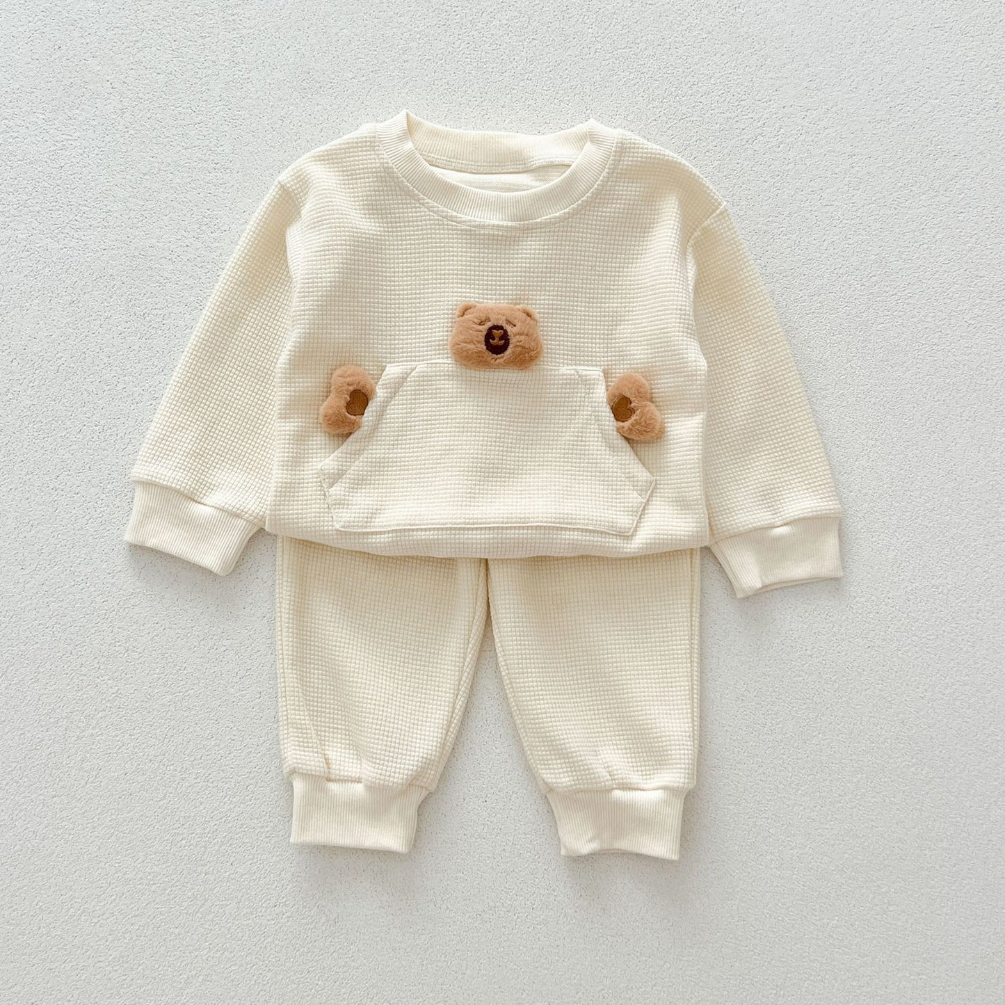 Casual and Versatile Two-Piece Set: Teddy Top Pullover and Pants for Baby and Toddlers