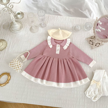 Autumn New Arrival Baby Girls Knitted Long Sleeves Color Patchwork Dress