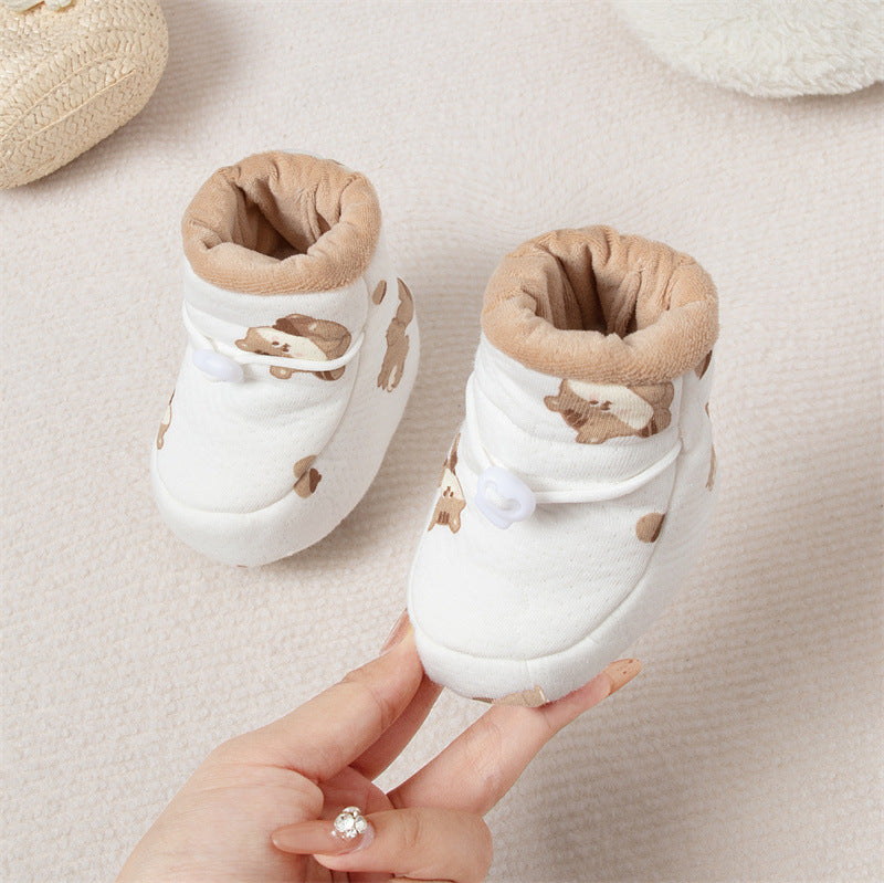 Autumn and Winter Anti-slip Soft Sole Baby Shoes with Fleece-lined Thick Cotton-padded Fabric