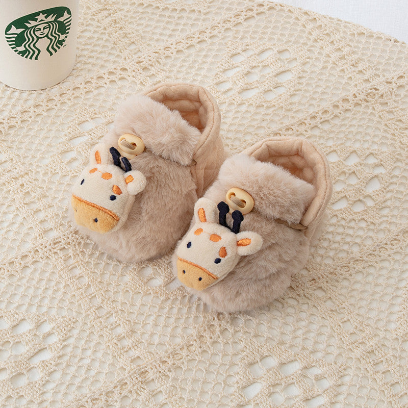 Winter New Arrival Baby Animals Cartoon Pattern Anti-slip Fleece-lined Toddler Cotton Shoes