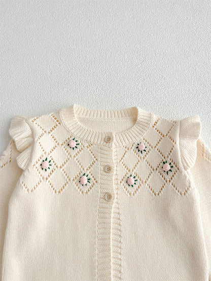 Autumn New Arrival Baby Kids Girls Comfortable Hollow-out Argyle Knitted Long Sleeves Cardigan