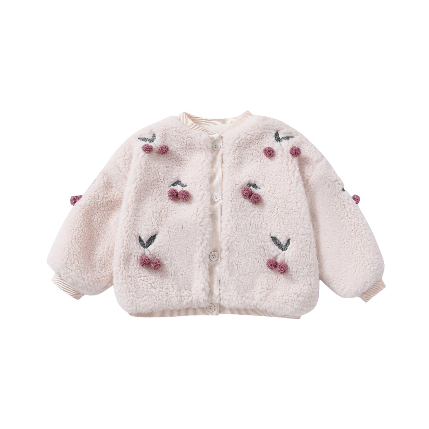 Autumn and Winter New Arrival Girls Fleece Comfortable Long Sleeves Cherry Pattern Top Casual Sweater