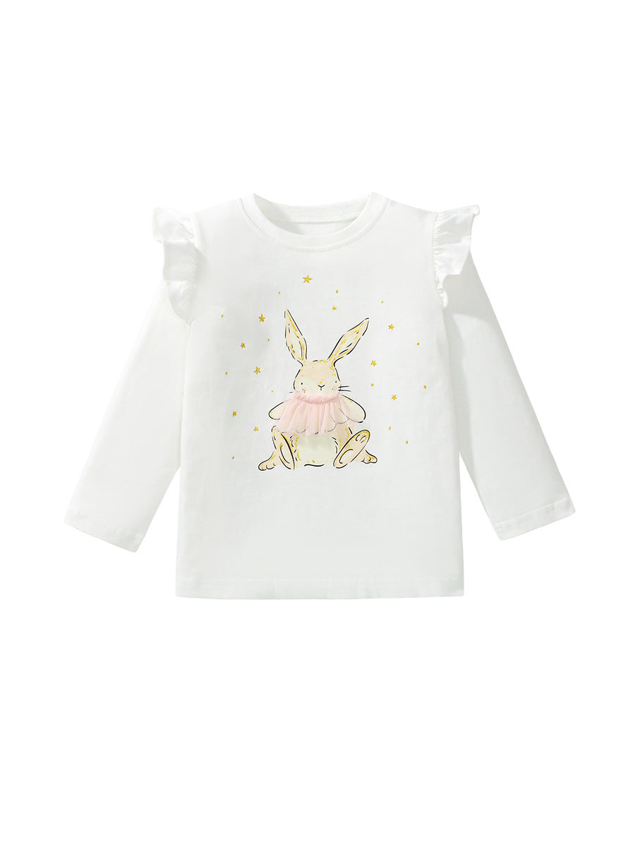 Arrival Autumn Girls’ Vivid Rabbits Cartoon Long Sleeves T-shirt in European and American Style