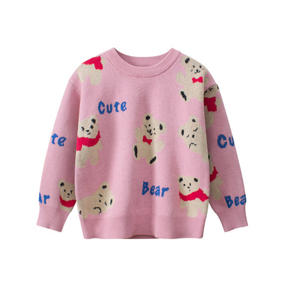 Colors Of Children Girls Knitted Cute Teddy Bear Pullover Sweater For Spring – Baby Clothing