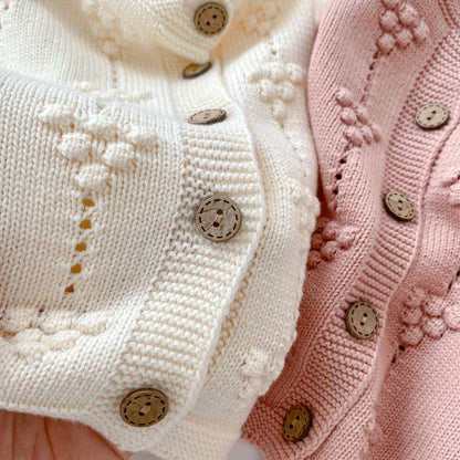 Autumn New Arrival Baby Kids Girls Comfortable Solid Color Jacquard Pattern Knitted Long Sleeves Cardigan