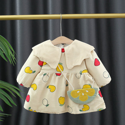 Autumn and Winter New Arrival Baby Girls Long Sleeves Fruits Print Dress