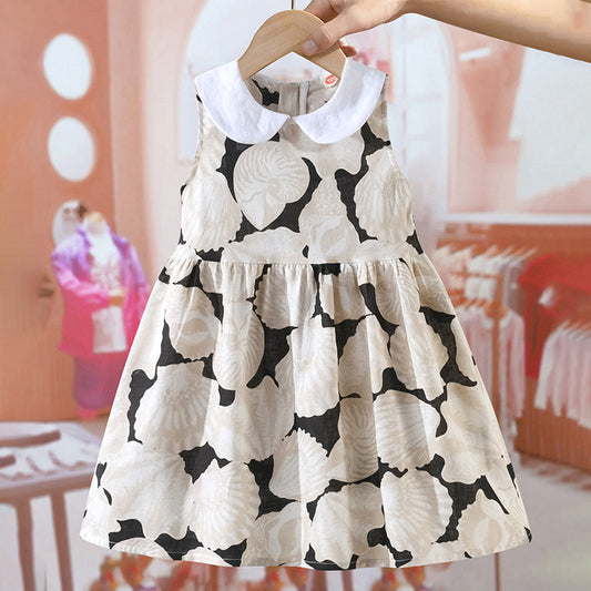 Arrival Summer Girls Sleeveless Peter Pan Collar Conch Pattern Thin Dress