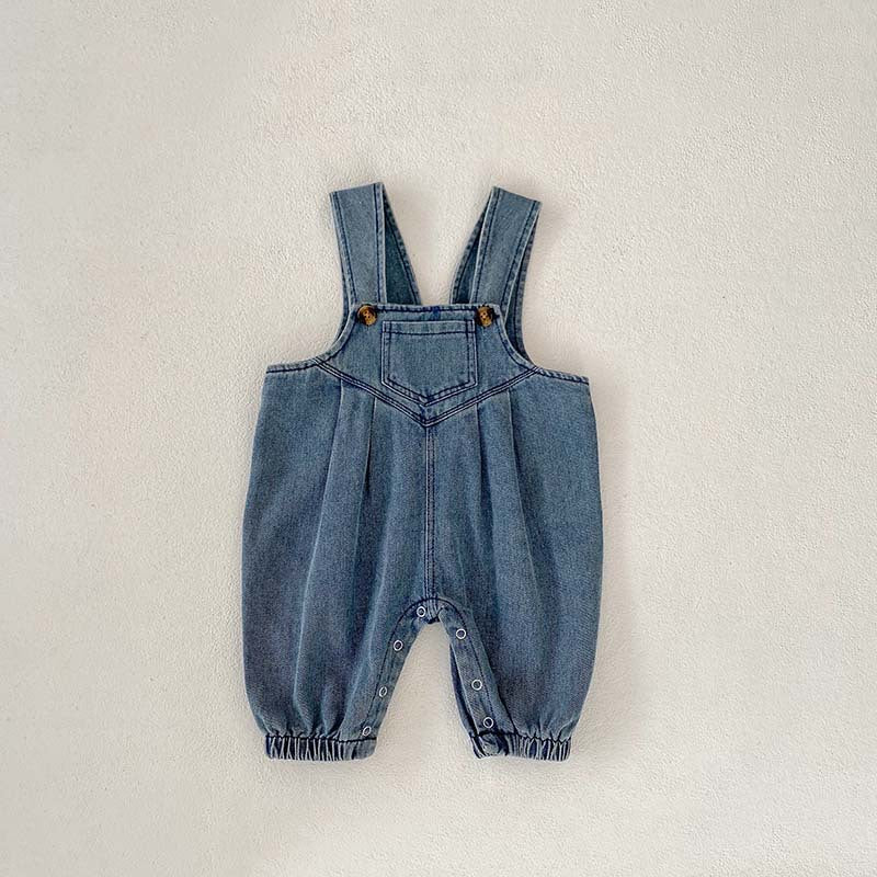 Spring And Autumn Unisex Baby Denim Sleeveless Overalls Romper