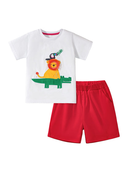 Summer Baby Kids Animals Cartoon Pattern T-shirt and Shorts Clothing Set for Boys