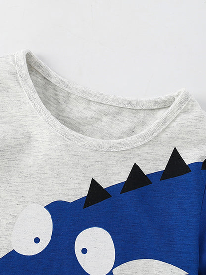 Boys’ Cartoon Dinosaur Design Short Sleeves T-Shirt In European And American Style For Summer