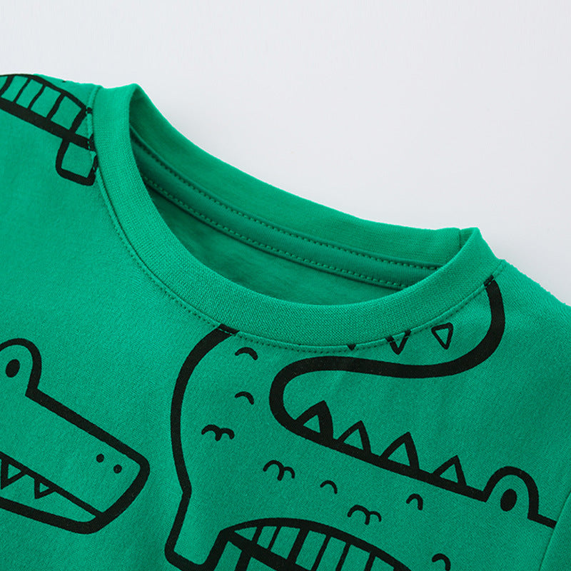 Summer Baby Kids Boys Crocodile Animals Cartoon Print T-Shirt And Black Shorts Clothing Set