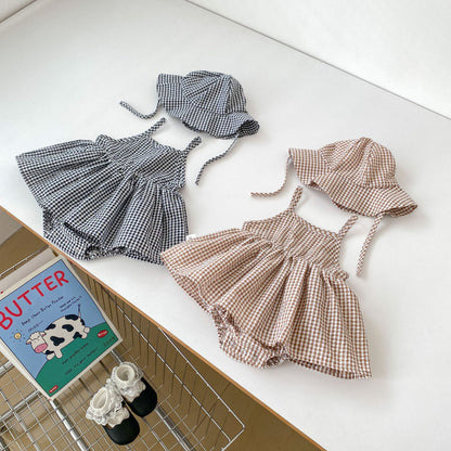 Vestido mono sin mangas con tirantes y cuadros para niñas recién nacidas de verano 