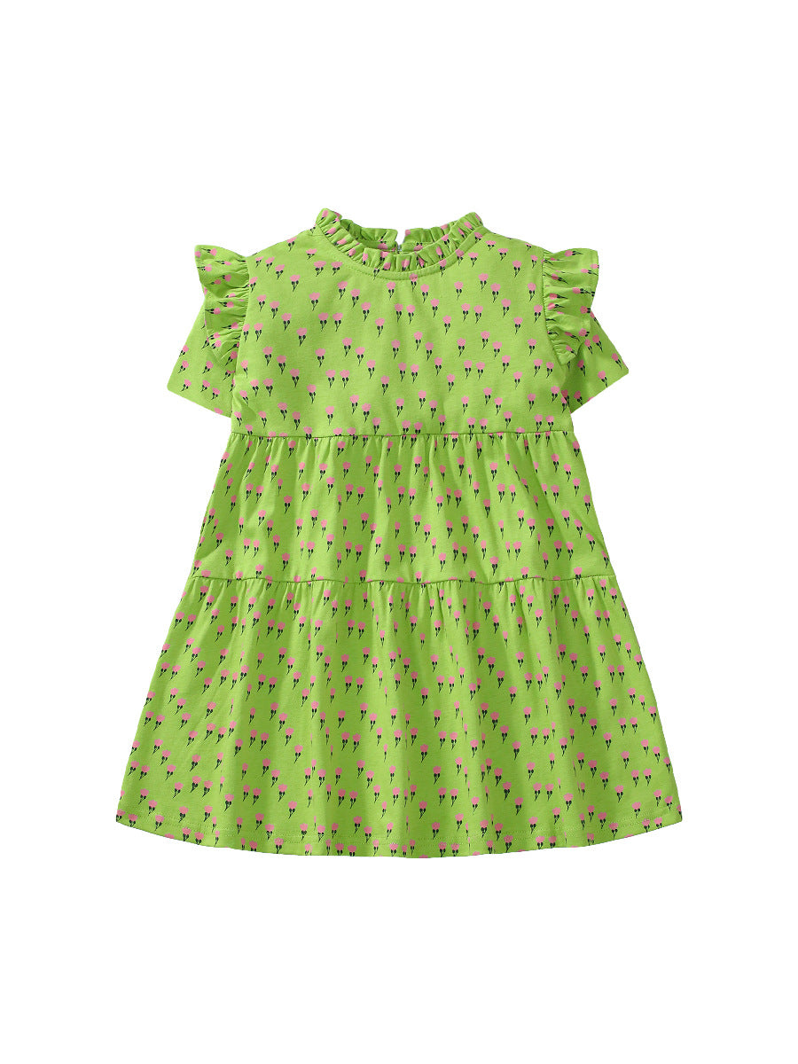 Summer Floral Dress for Girls, European and American Cute Flowers Printed Dress Wholesale