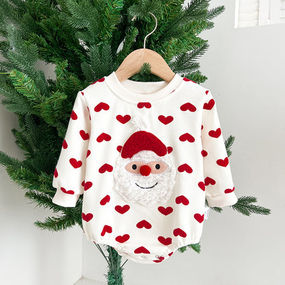 Baby Christmas Santa Claus Pattern Heart Printed Design Long Sleeved Onesies