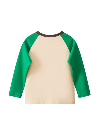 Autumn New Arrival Kids Girls Cartoon Print Crew Neck Long Sleeves Color Patchwork Top