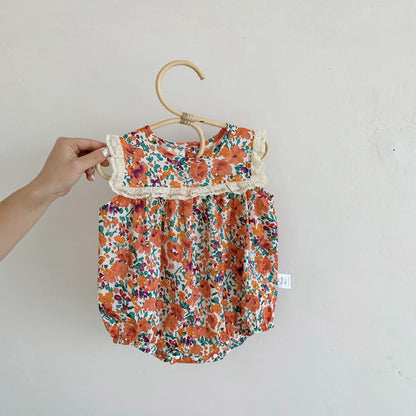 Monos de verano con cuello redondo y sin mangas con estampado floral y aceite para niñas 