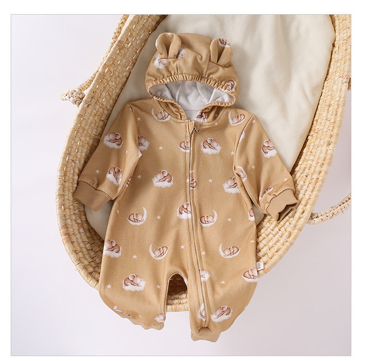 Autumn and Spring New Arrival Baby Unisex Simple Animals Pattern Long Sleeves Zip-up Rompers