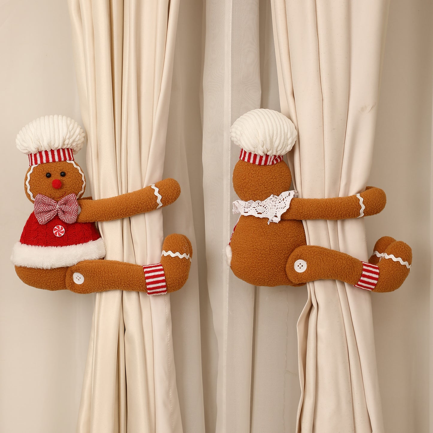 Cartoon Gingerbread Man Window Curtain Decoration for Christmas Party Play Doll