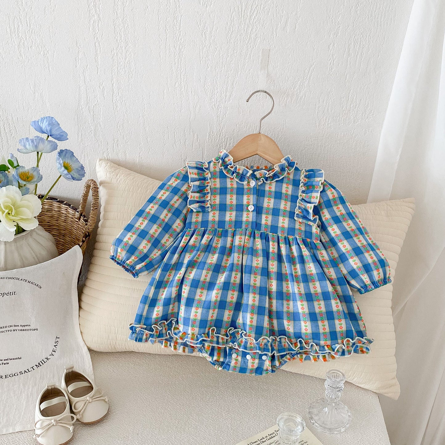 Vestido de otoño con cuello con volantes y mangas largas para niñas pequeñas, recién llegado 