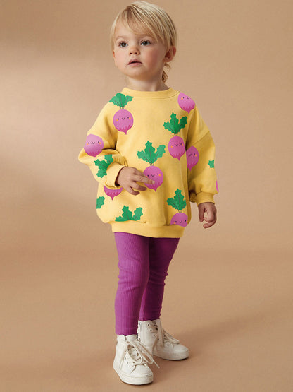 Spring And Autumn Girls Cute Turnip Cartoon Pattern Long Sleeves Top Sweatshirt And Pants Clothing Set